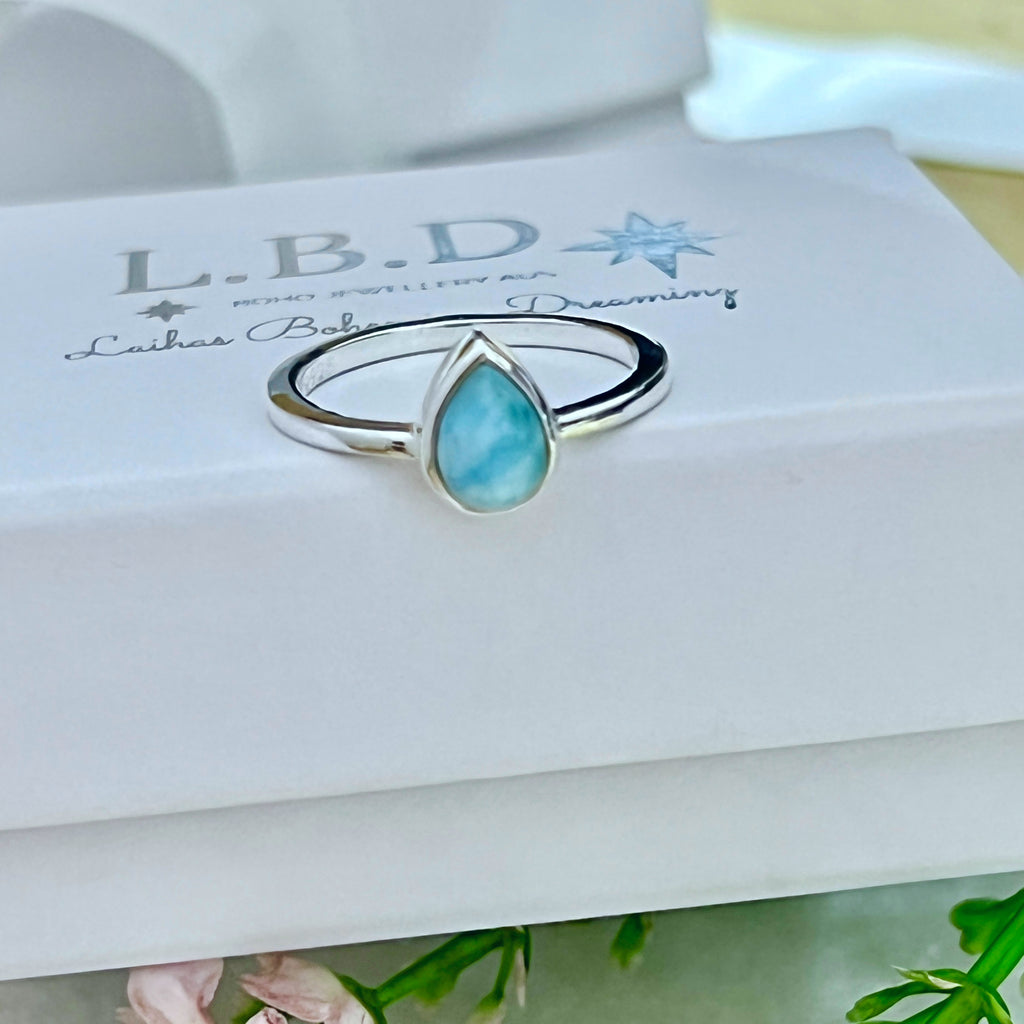 Laihas Mini Tearing Spirit Larimar Ring Gemstone Sterling Silver Ring Laihas Bohemian Dreaming -L.B.D