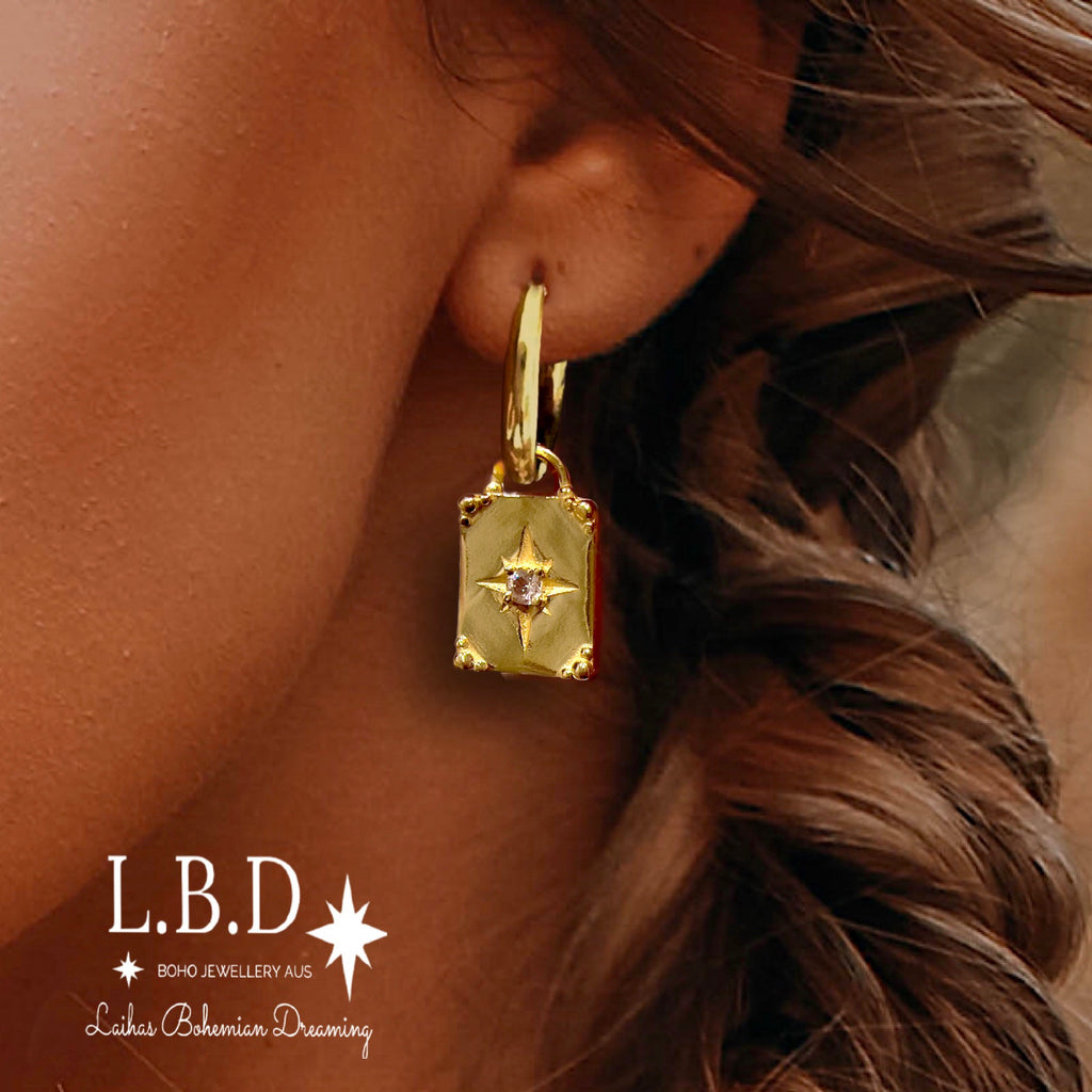 Laihas Celestial Crystal Topaz Gold Hoop Earrings Gold Gemstone earrings Laihas Bohemian Dreaming -L.B.D