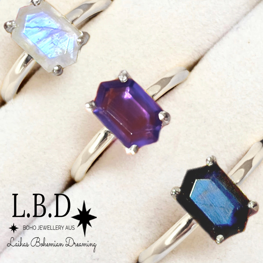 Laihas Mini Hex Crystal Labradorite Ring Gemstone Sterling Silver Ring Laihas Bohemian Dreaming -L.B.D