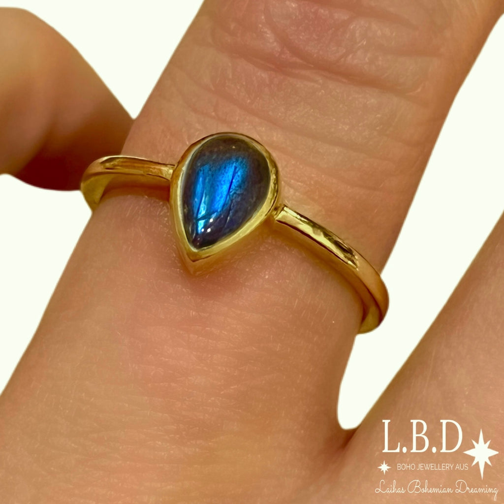 Laihas Mini Tearing Spirit Gold Labradorite Ring Gemstone Gold Ring Laihas Bohemian Dreaming -L.B.D