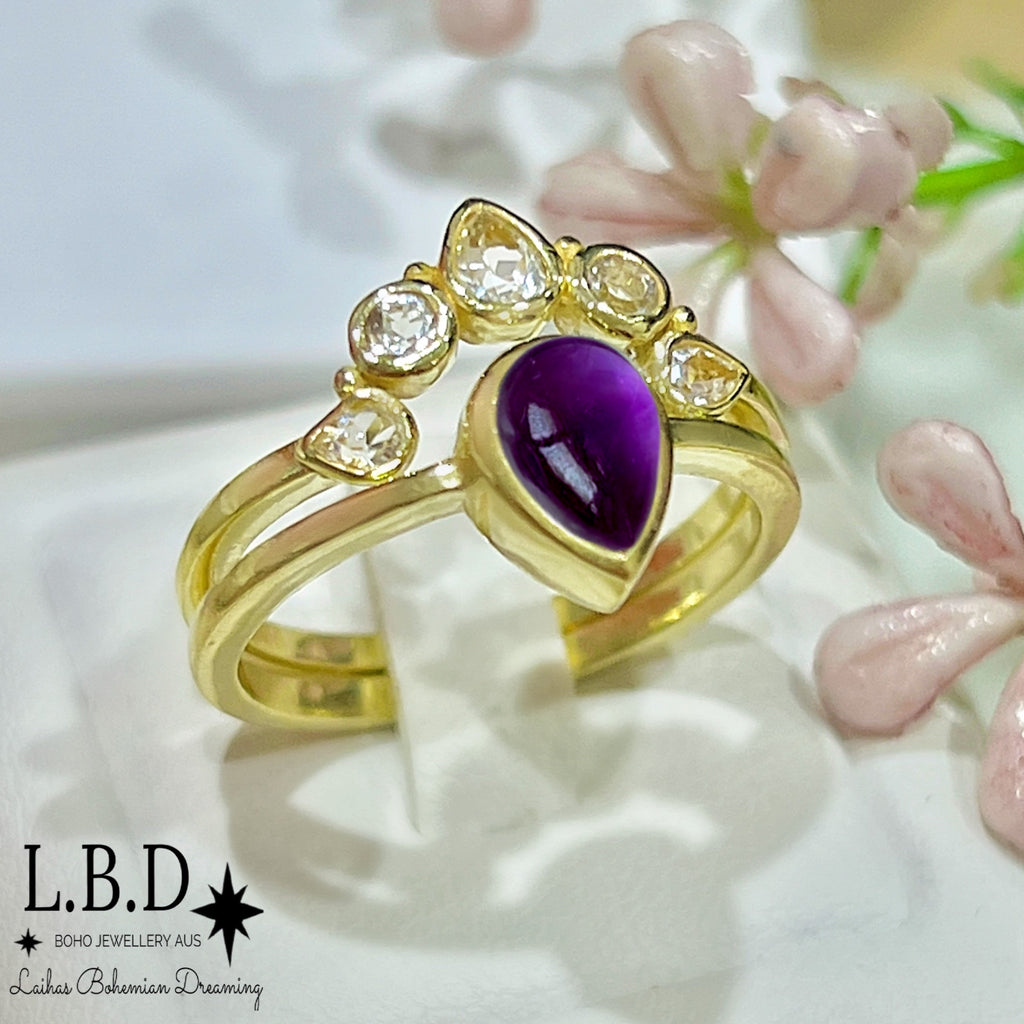 Laihas Queen Of Cups Gold Topaz and Amethyst Ring Set Gold gemstone Ring Laihas Bohemian Dreaming -L.B.D