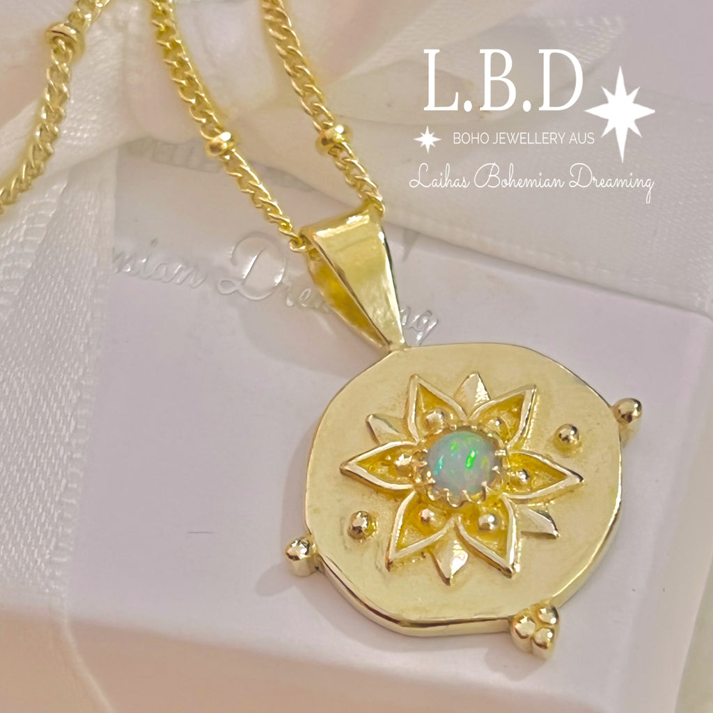 Intricate Vera May Gold Boho Necklace- Gold Opal Necklace Gold Gemstone Necklace Laihas Bohemian Dreaming -L.B.D