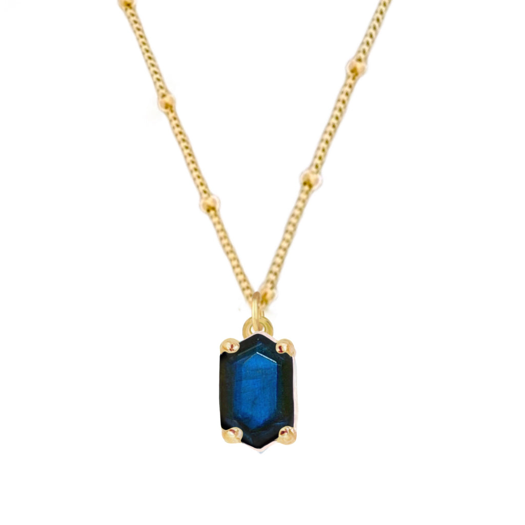 Laihas Mini Hex Crystal Gold Labradorite Necklace Gold Gemstone Necklace Laihas Bohemian Dreaming -L.B.D