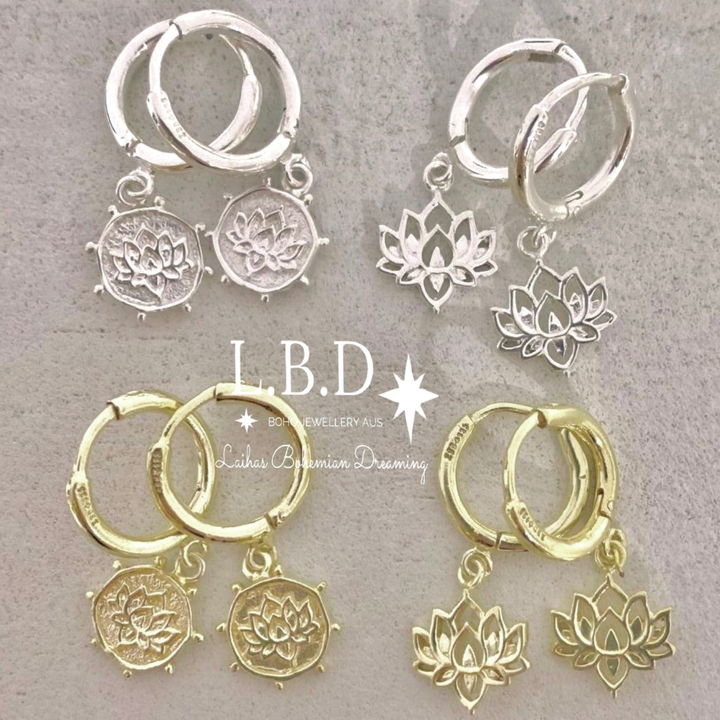 Laihas Perfectly Imperfect Lotus Flower Hoop Earrings- Sterling Silver Sterling Silver Earrings Laihas Bohemian Dreaming -L.B.D