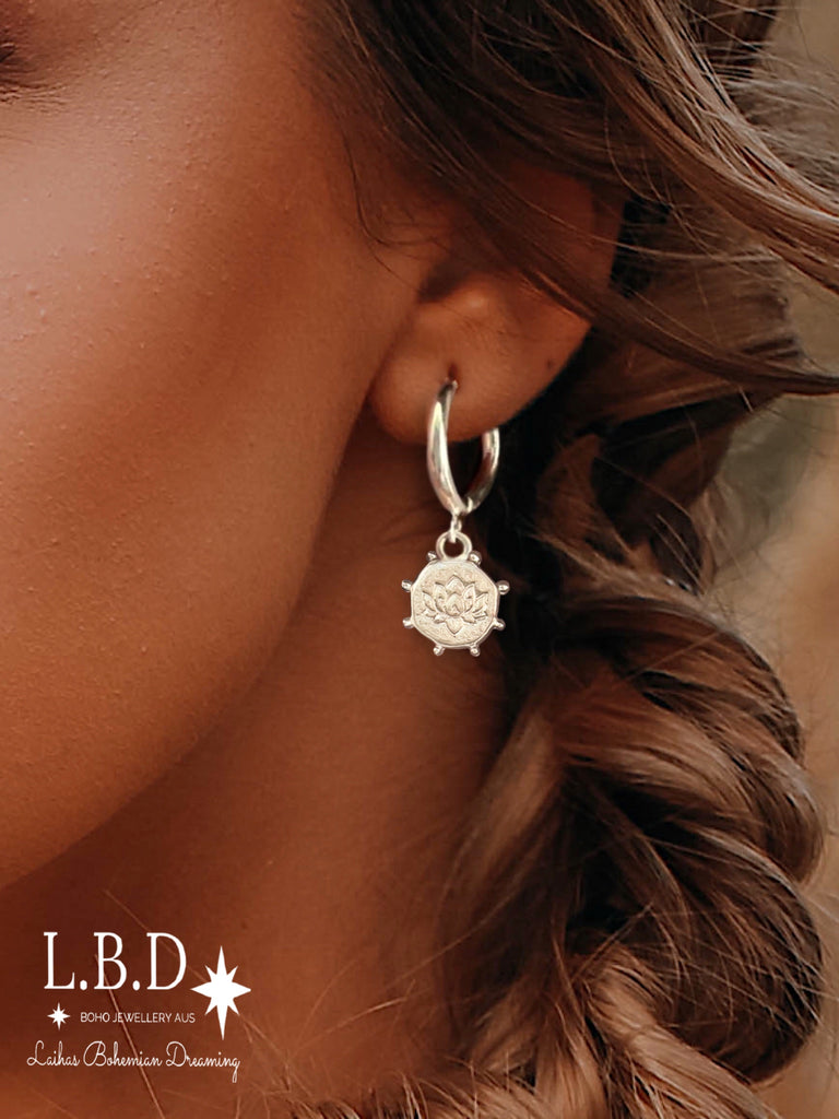 Laihas Perfectly Imperfect Lotus Flower Hoop Earrings- Sterling Silver Sterling Silver Earrings Laihas Bohemian Dreaming -L.B.D