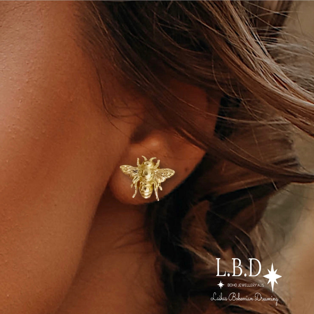 Laihas Prestige Large Gold Bee Studs Gold Earrings Laihas Bohemian Dreaming -L.B.D