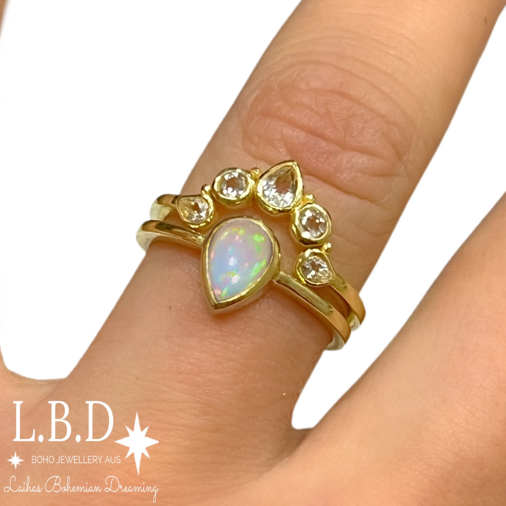 Laihas Queen Of Cups Gold Topaz and Opal Ring Set Gold gemstone Ring Laihas Bohemian Dreaming -L.B.D