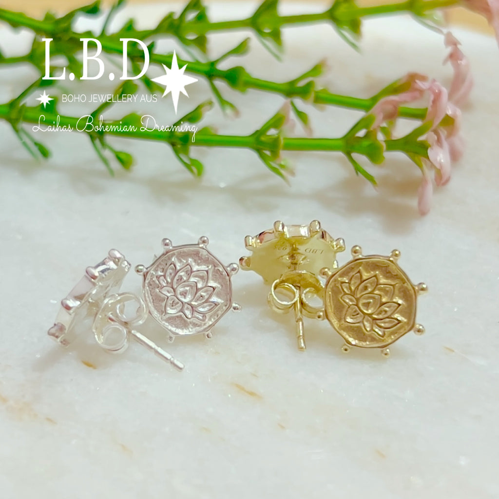Laihas Perfectly Imperfect Lotus Flower Stud Earrings- Sterling Silver Sterling Silver Earrings Laihas Bohemian Dreaming -L.B.D