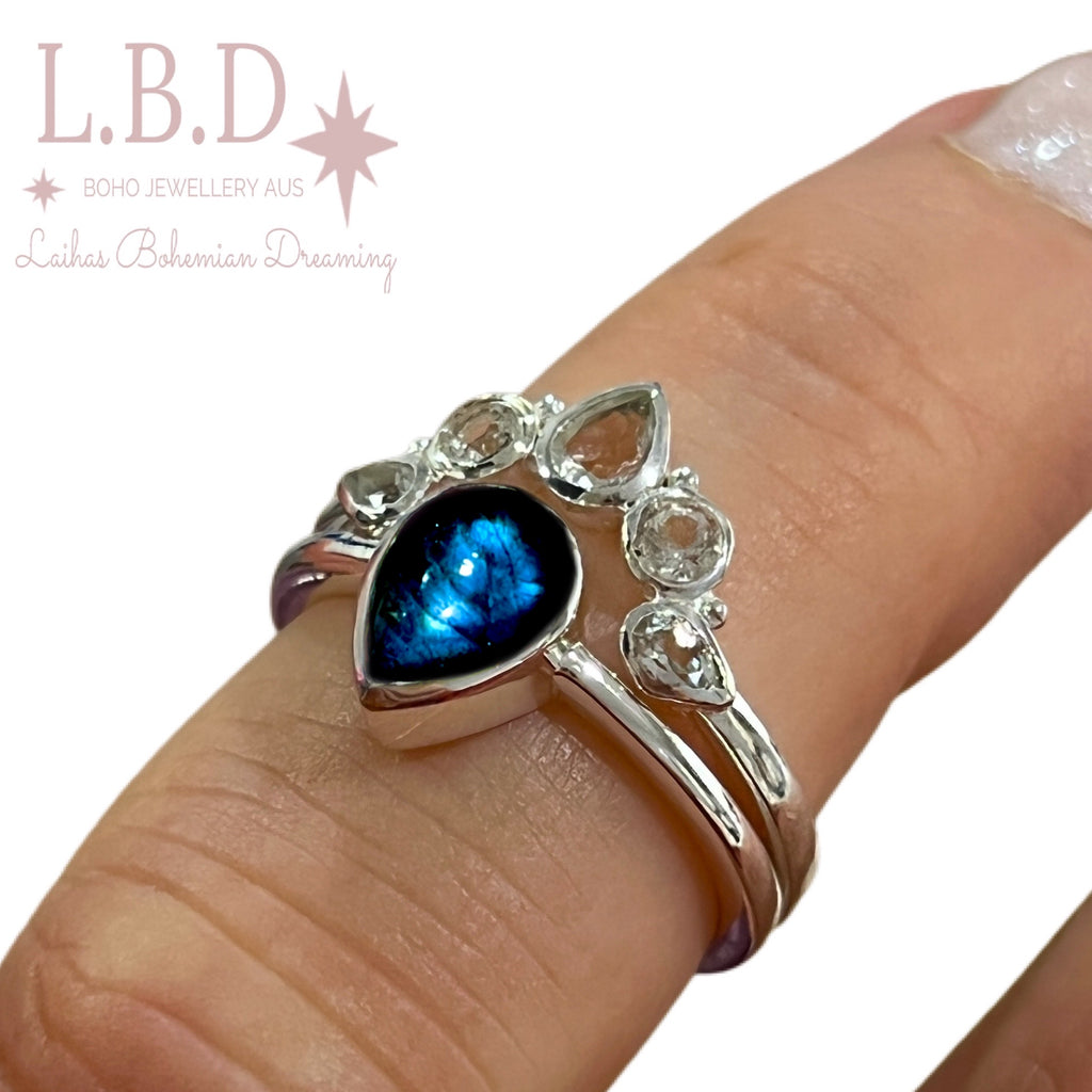 Laihas Queen Of Cups Topaz and Labradorite Ring Set Gemstone Sterling Silver Ring Laihas Bohemian Dreaming -L.B.D
