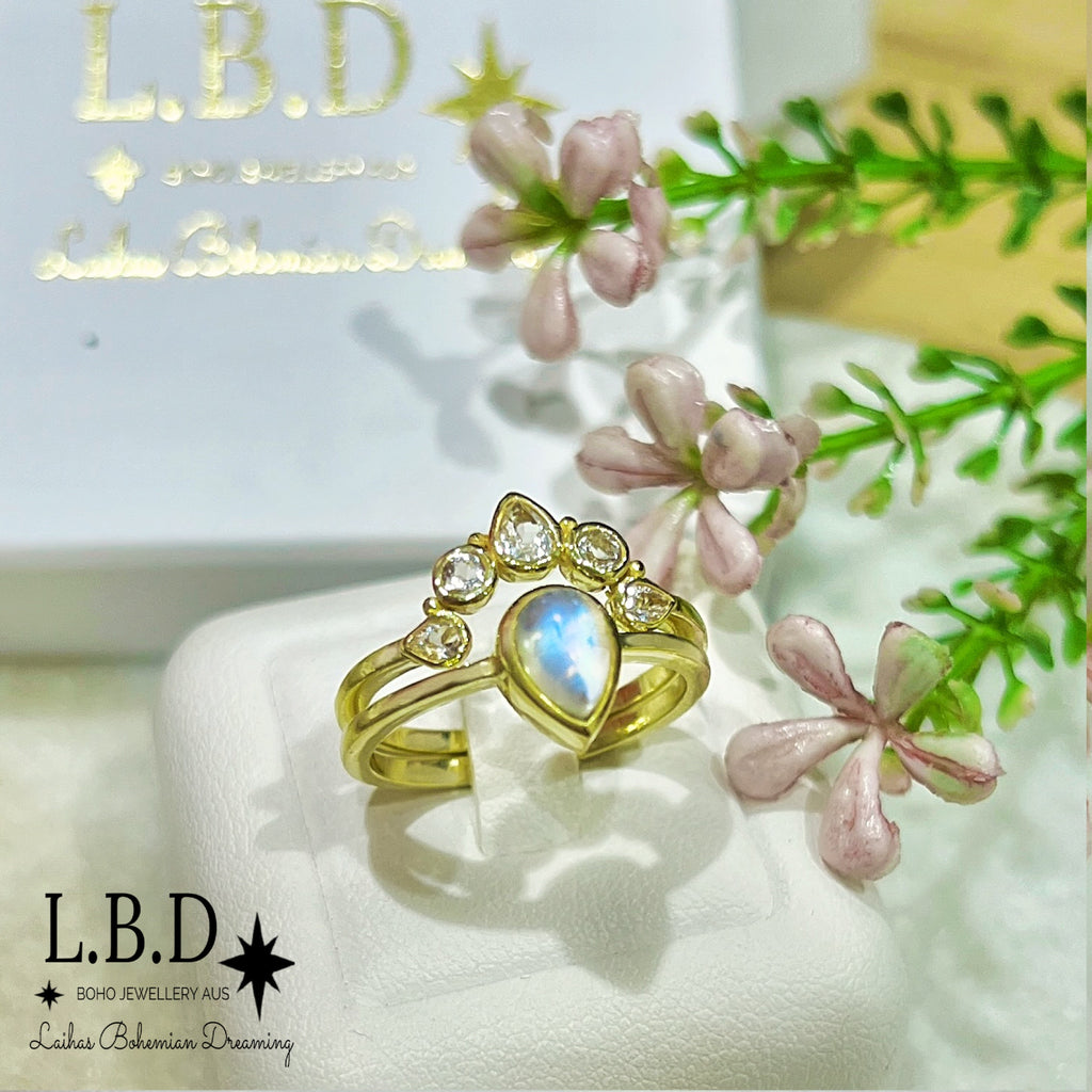 Laihas Queen Of Cups Gold Topaz and Moonstone Ring Set Gold gemstone Ring Laihas Bohemian Dreaming -L.B.D