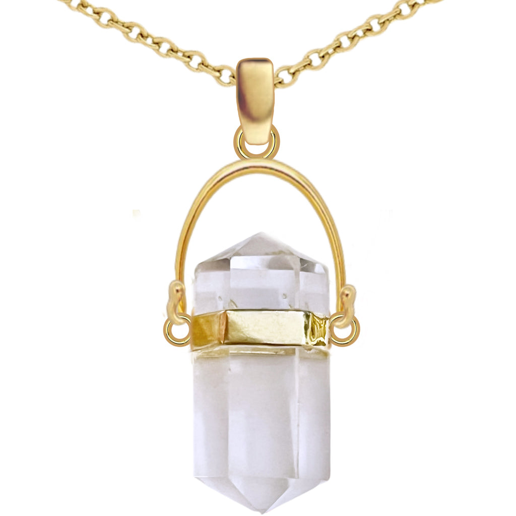 Laihas Large Crystal Kindness Gold Clear Quartz Necklace- Long Crystal Necklace Gold Gemstone Necklace Laihas Bohemian Dreaming -L.B.D