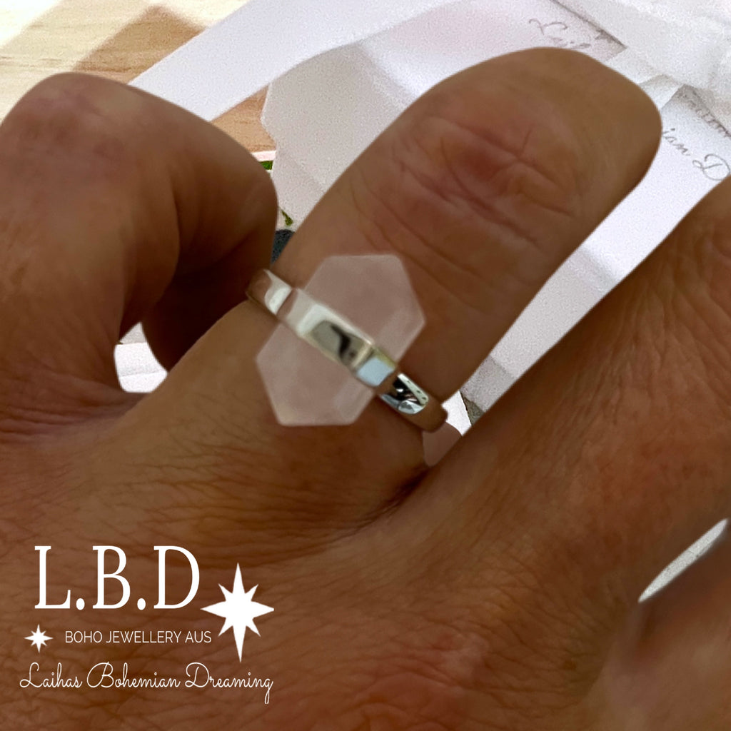 Laihas Crystal Kindness Rose Quartz Ring Gemstone Sterling Silver Ring Laihas Bohemian Dreaming -L.B.D