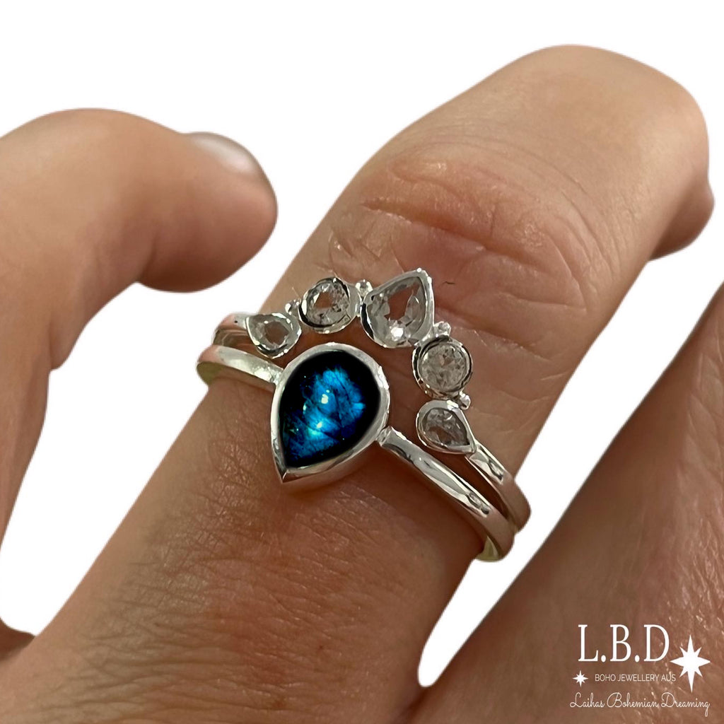 Laihas Queen Of Cups Topaz and Labradorite Ring Set Gemstone Sterling Silver Ring Laihas Bohemian Dreaming -L.B.D