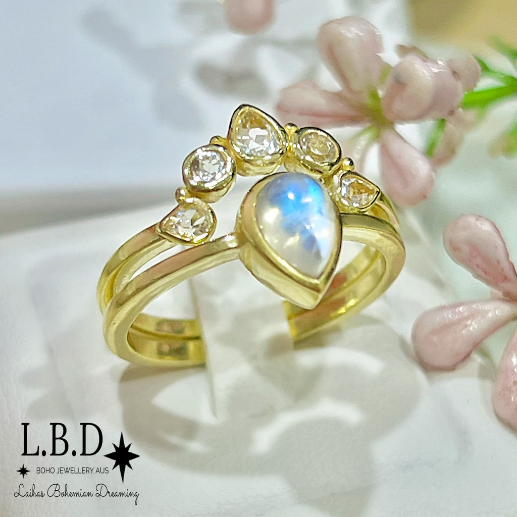 Laihas Queen Of Cups Gold Topaz and Moonstone Ring Set Gold gemstone Ring Laihas Bohemian Dreaming -L.B.D