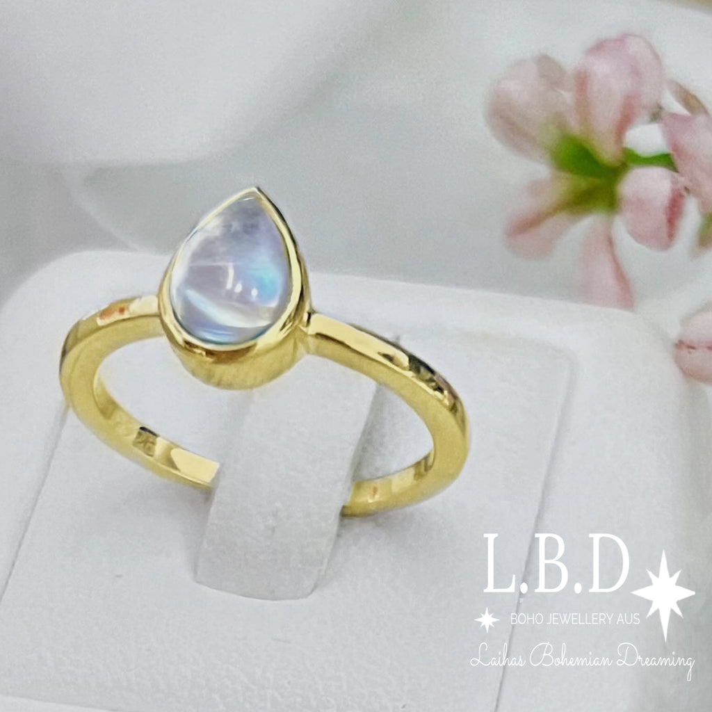 Laihas Mini Tearing Spirit Gold Moonstone Ring Gemstone Gold Ring Laihas Bohemian Dreaming -L.B.D