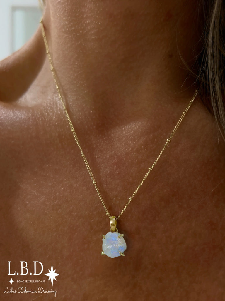 Gold Moonstone Necklace- Raw Crystal Moonstone Necklace Gold Gemstone Necklace Laihas Bohemian Dreaming -L.B.D