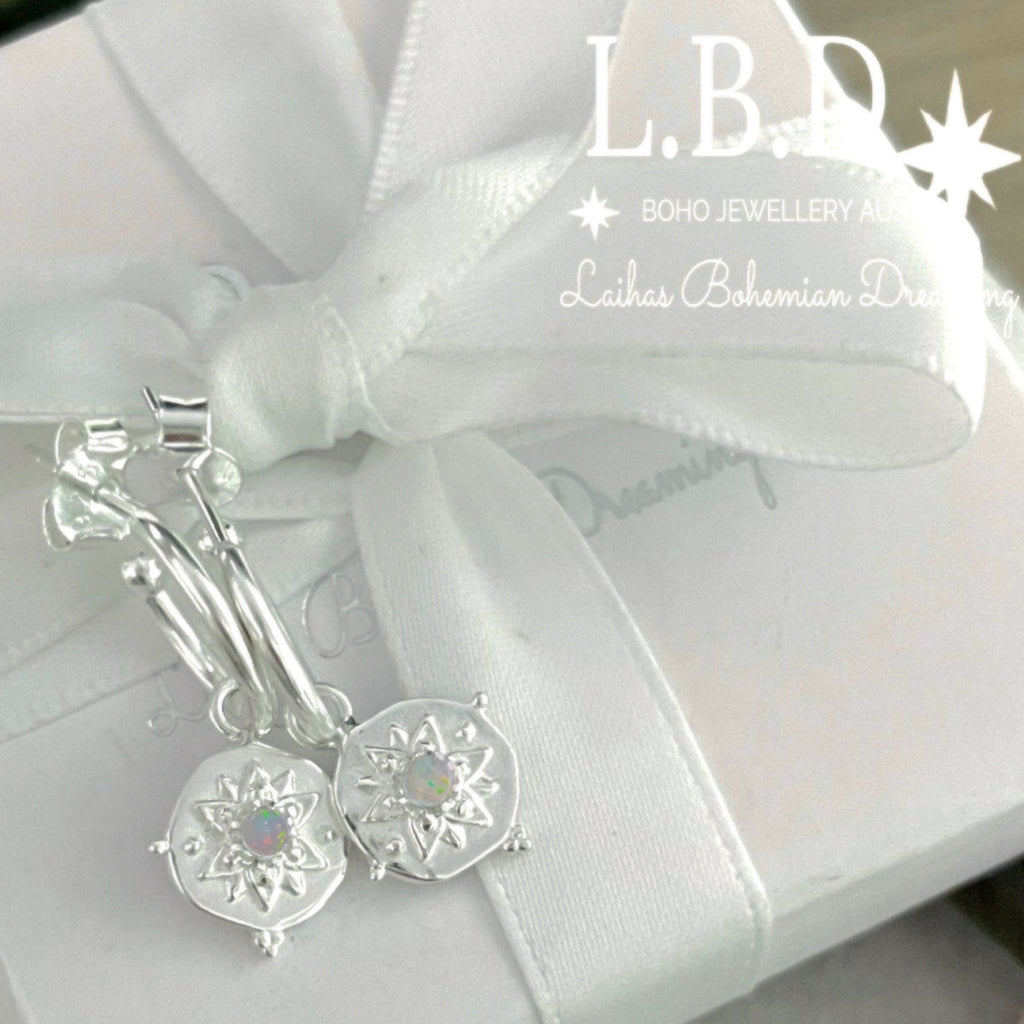 Laihas Intricate Vera May Opal Hoop Earrings Gemstone Sterling Silver Earrings Laihas Bohemian Dreaming -L.B.D