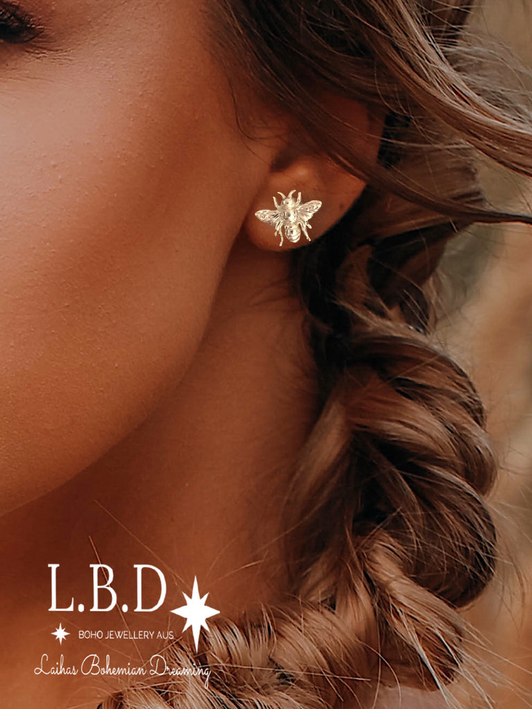 Laihas Prestige Sterling Silver Bee Studs Sterling Silver Earrings Laihas Bohemian Dreaming -L.B.D