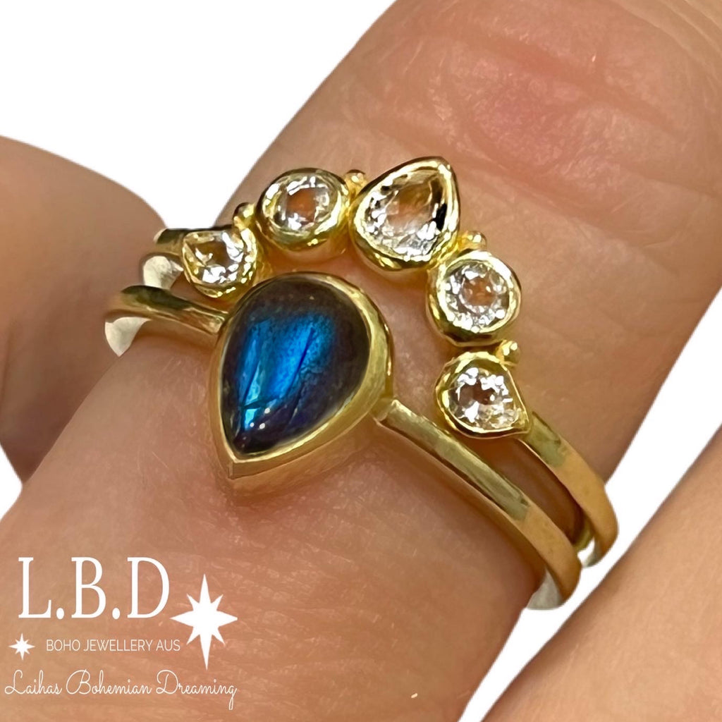 Laihas Queen Of Cups Gold Topaz and Labradorite Ring Set Gold gemstone Ring Laihas Bohemian Dreaming -L.B.D