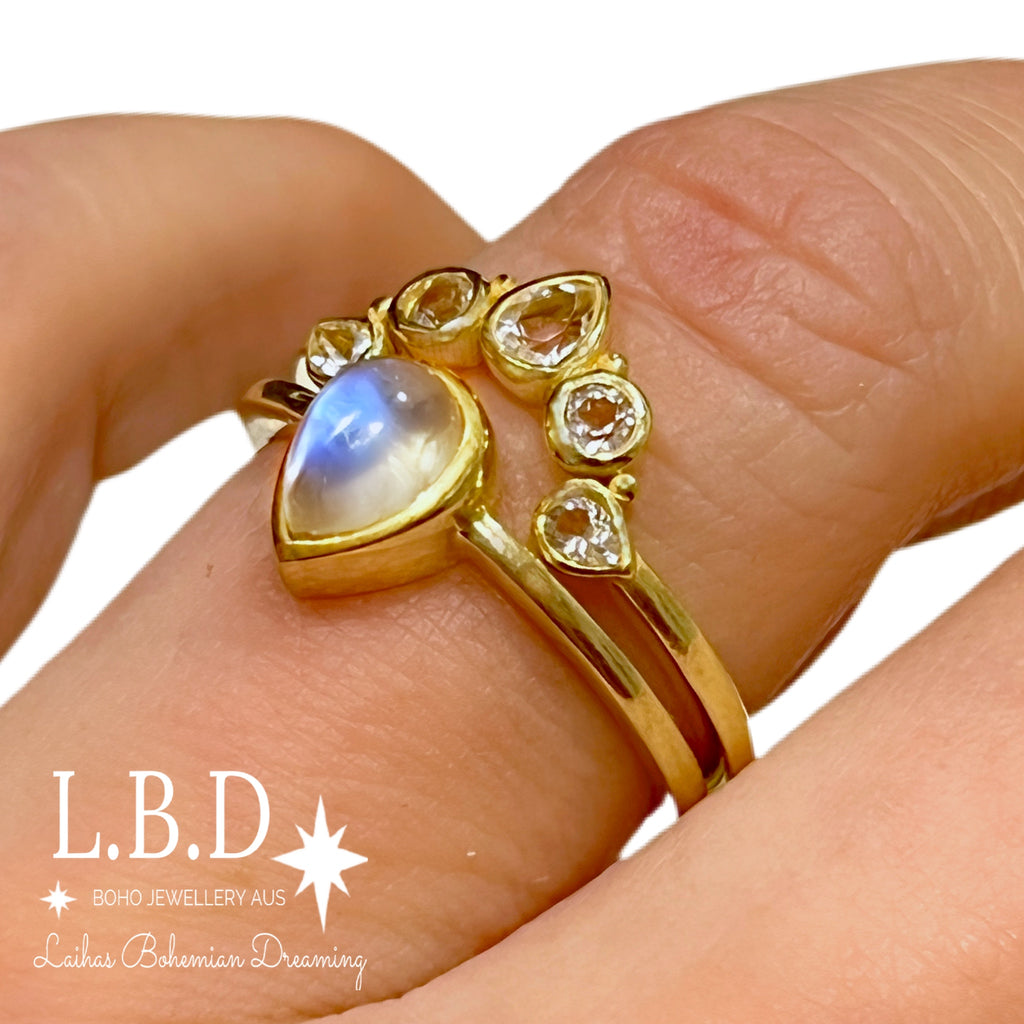 Laihas Queen Of Cups Gold Topaz and Moonstone Ring Set Gold gemstone Ring Laihas Bohemian Dreaming -L.B.D