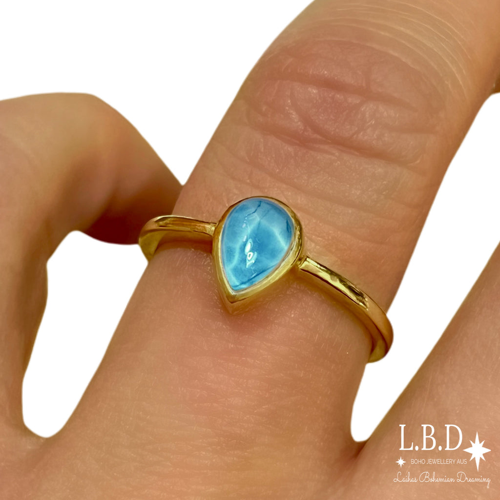 Laihas Mini Tearing Spirit Gold Larimar Ring Gemstone Gold Ring Laihas Bohemian Dreaming -L.B.D