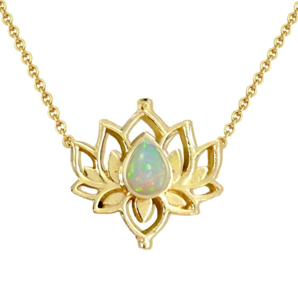 Laihas Lotus Flower Choker Style Opal Necklace-Gold Gold Gemstone Necklace Laihas Bohemian Dreaming -L.B.D