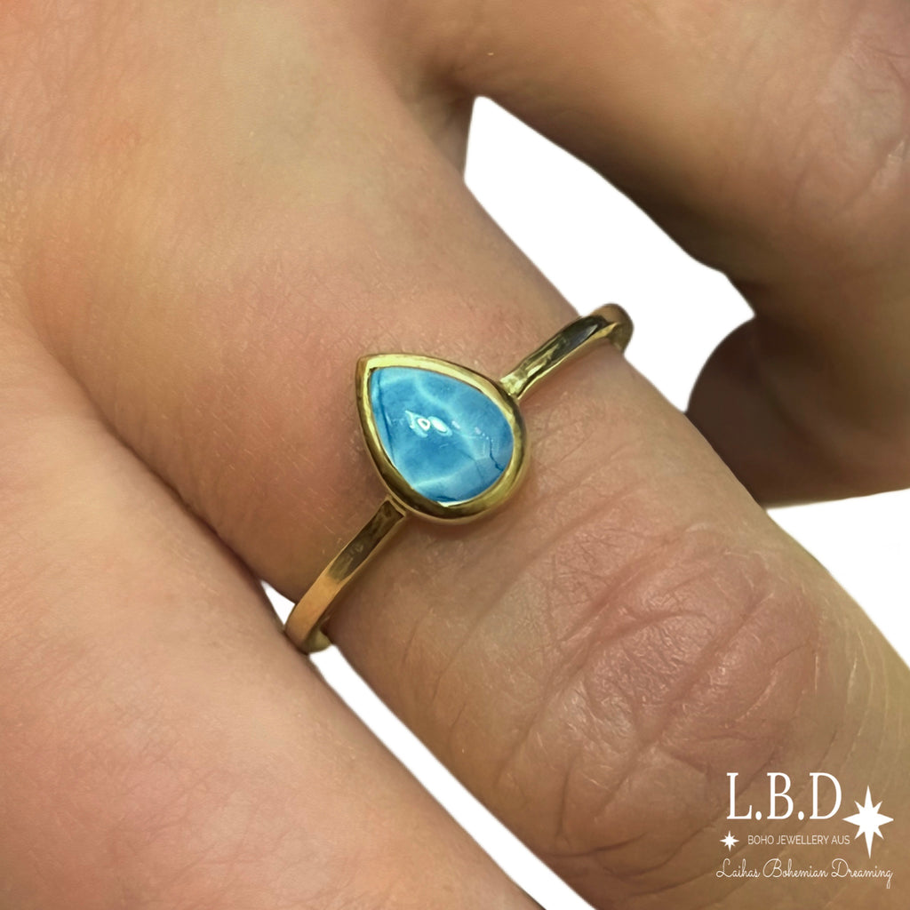 Laihas Mini Tearing Spirit Gold Larimar Ring Gemstone Gold Ring Laihas Bohemian Dreaming -L.B.D