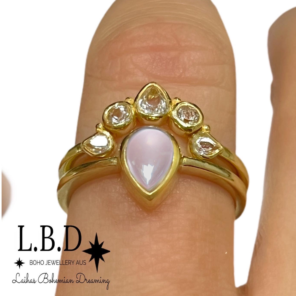 Laihas Queen Of Cups Gold Topaz and Rose Quartz Ring Set Gold gemstone Ring Laihas Bohemian Dreaming -L.B.D