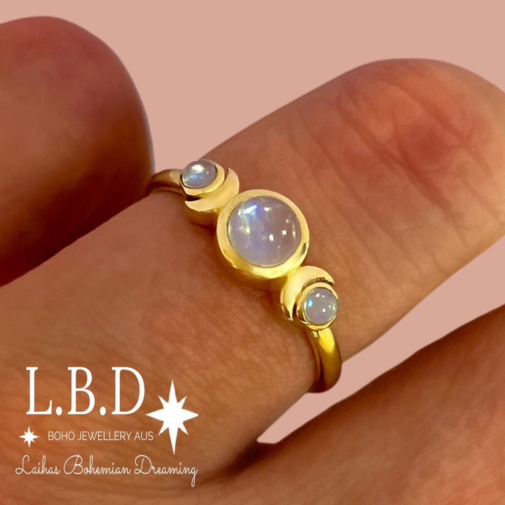 Laihas Moon Tribe Crystal Gold Moonstone Ring Gold gemstone Ring Laihas Bohemian Dreaming -L.B.D