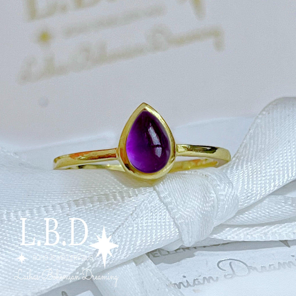 Laihas Mini Tearing Spirit Gold Amethyst Ring Gemstone Gold Ring Laihas Bohemian Dreaming -L.B.D