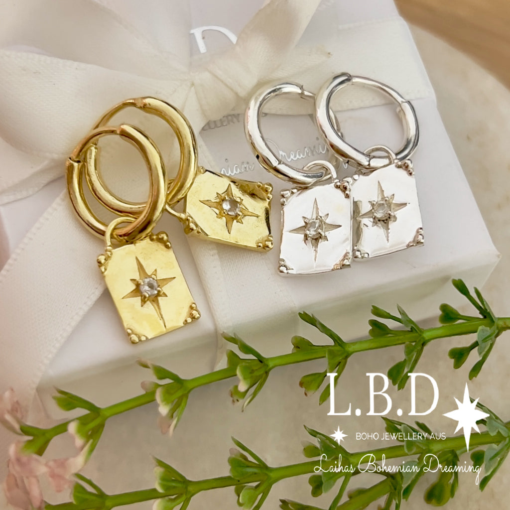 Laihas Celestial Crystal Topaz Gold Hoop Earrings Gold Gemstone earrings Laihas Bohemian Dreaming -L.B.D