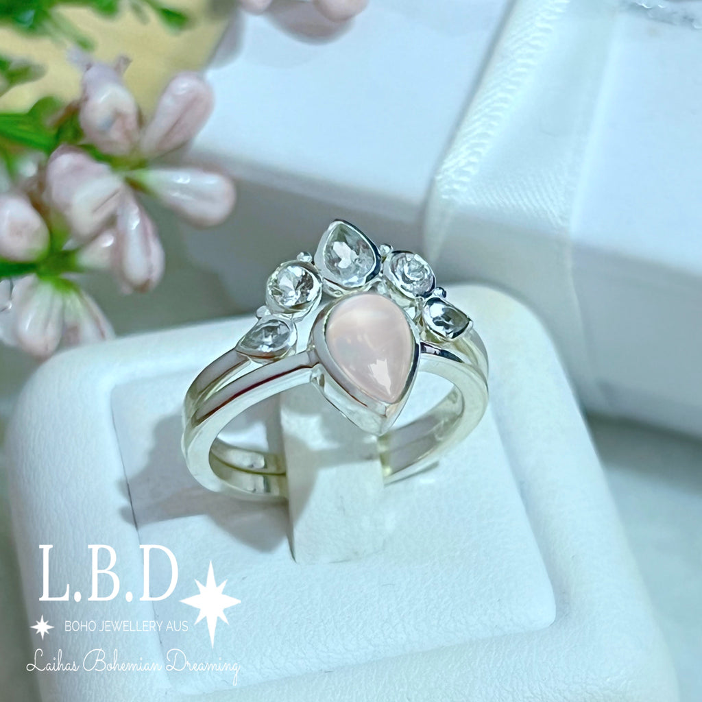 Laihas Queen Of Cups Topaz and Rose Quartz Ring Set Gemstone Sterling Silver Ring Laihas Bohemian Dreaming -L.B.D
