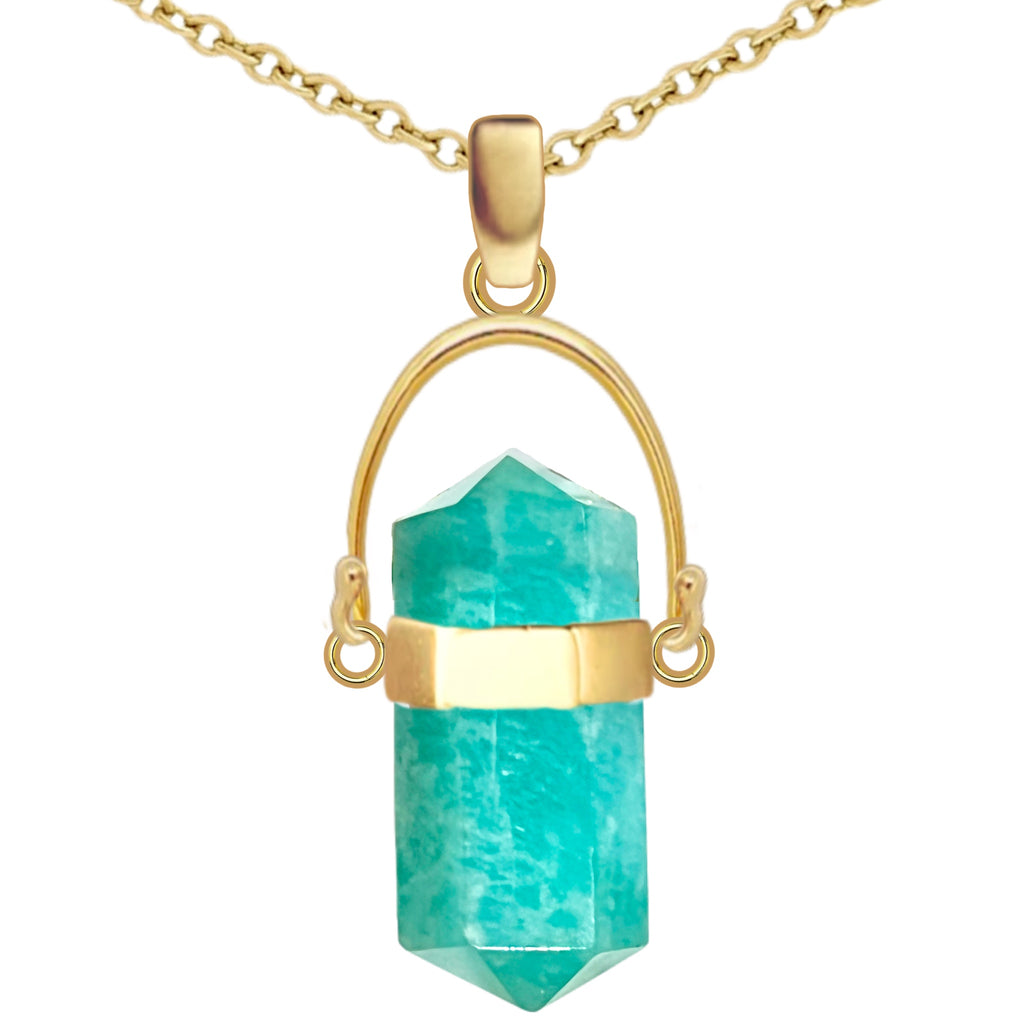 Laihas Large Crystal Kindness Gold Amazonite Necklace- Long Crystal Necklace Gold Gemstone Necklace Laihas Bohemian Dreaming -L.B.D