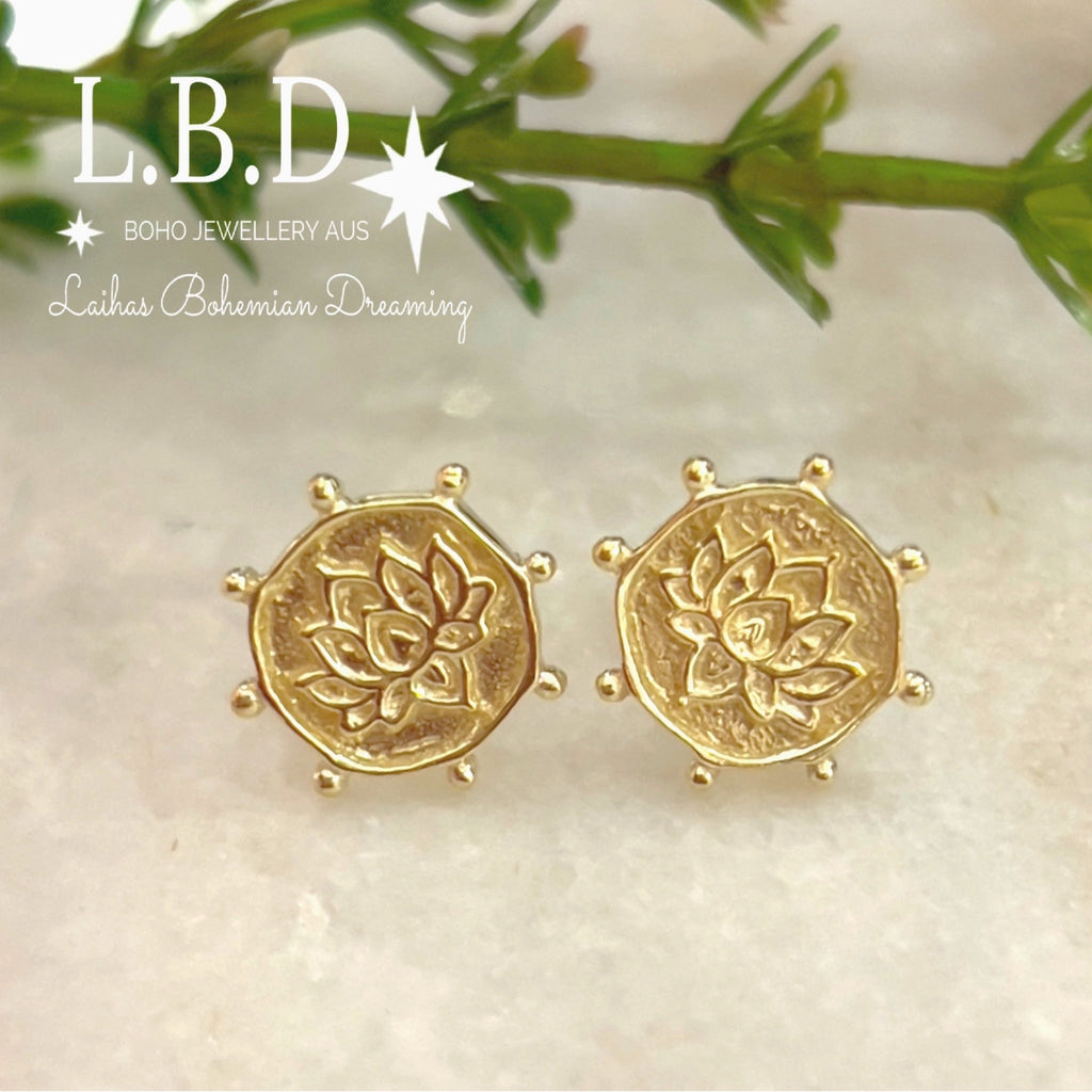 Laihas Perfectly Imperfect Lotus Flower Gold Stud Earrings Gold Earrings Laihas Bohemian Dreaming -L.B.D