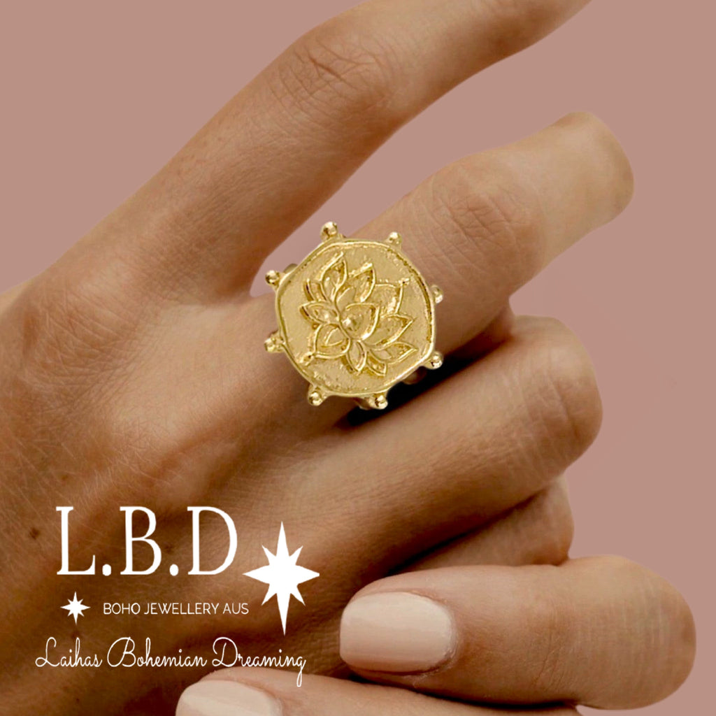 Laihas Perfectly Imperfect Lotus Flower Gold Boho Ring Gold ring Laihas Bohemian Dreaming -L.B.D