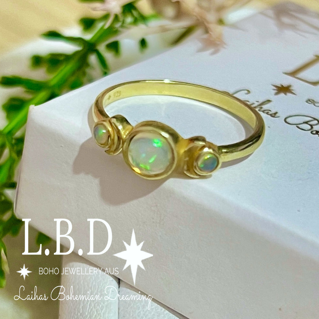Laihas Moon Tribe Crystal Gold Opal Ring Gold gemstone Ring Laihas Bohemian Dreaming -L.B.D