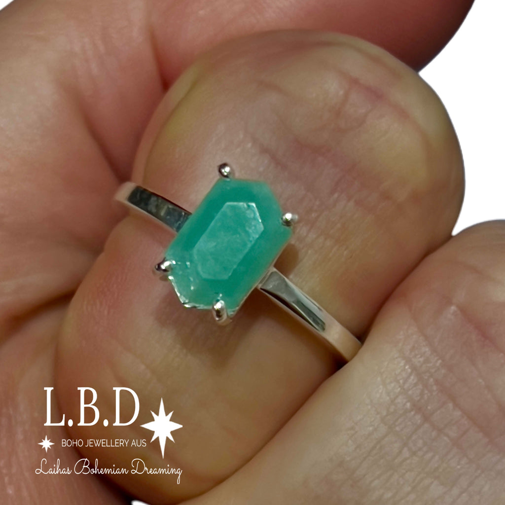 Laihas Mini Hex Crystal Amazonite Ring Gemstone Sterling Silver Ring Laihas Bohemian Dreaming -L.B.D