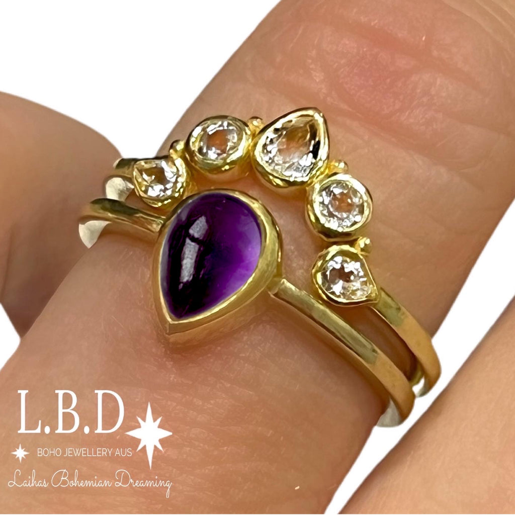 Laihas Queen Of Cups Gold Topaz and Amethyst Ring Set Gold gemstone Ring Laihas Bohemian Dreaming -L.B.D