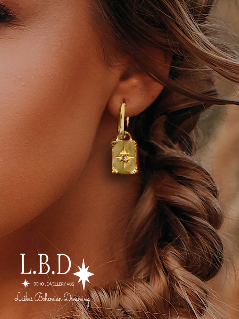 Laihas Celestial Crystal Topaz Gold Hoop Earrings Gold Gemstone earrings Laihas Bohemian Dreaming -L.B.D