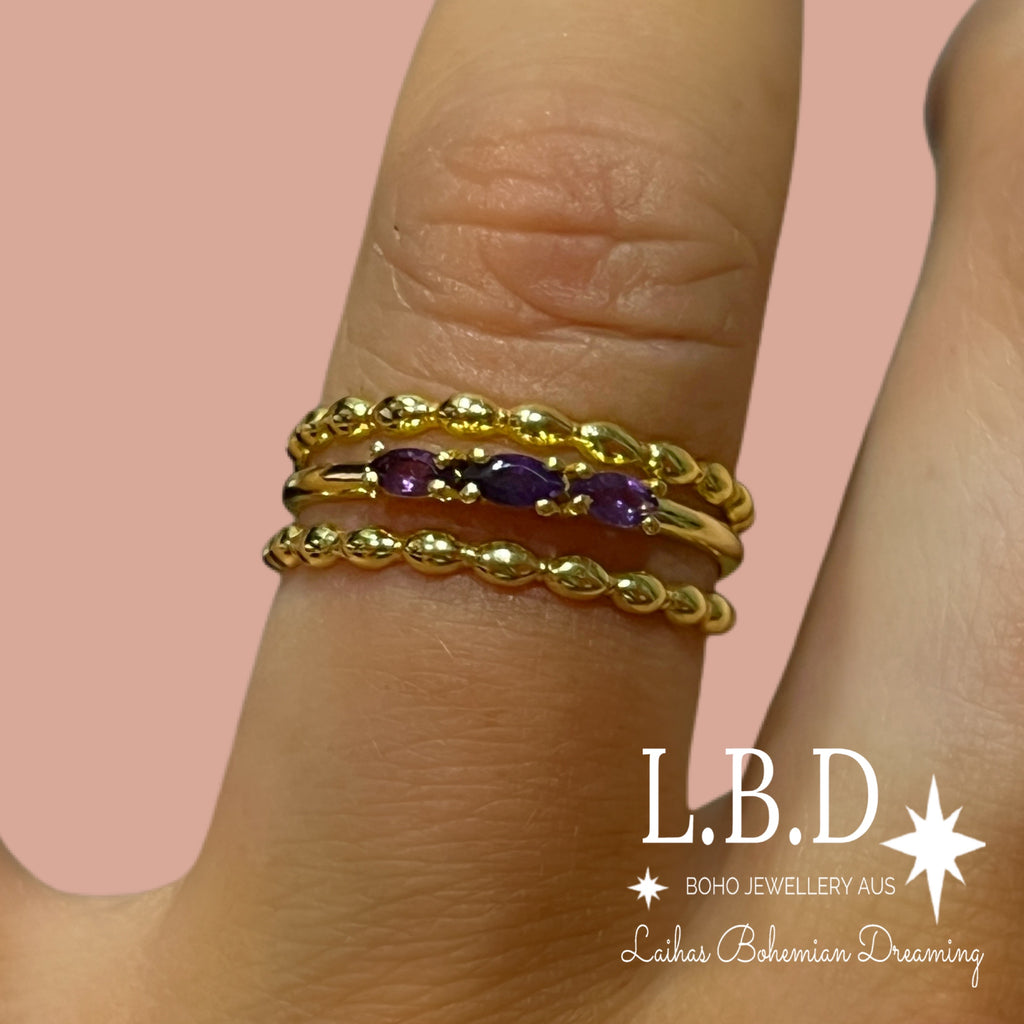 Laihas Three Of Cups Gold Amethyst Ring Set Gold gemstone Ring Laihas Bohemian Dreaming -L.B.D