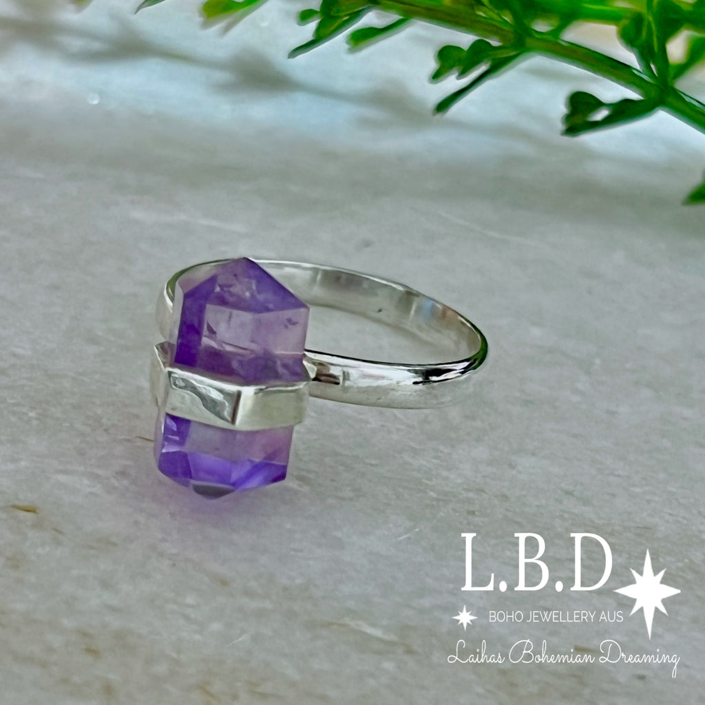 Laihas Crystal Kindness Amethyst Ring Gemstone Sterling Silver Ring Laihas Bohemian Dreaming -L.B.D
