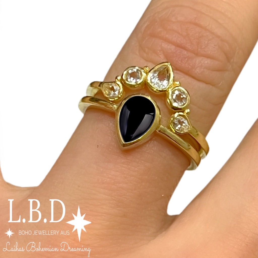 Laihas Queen Of Cups Gold Topaz and Onyx Ring Set Gold gemstone Ring Laihas Bohemian Dreaming -L.B.D