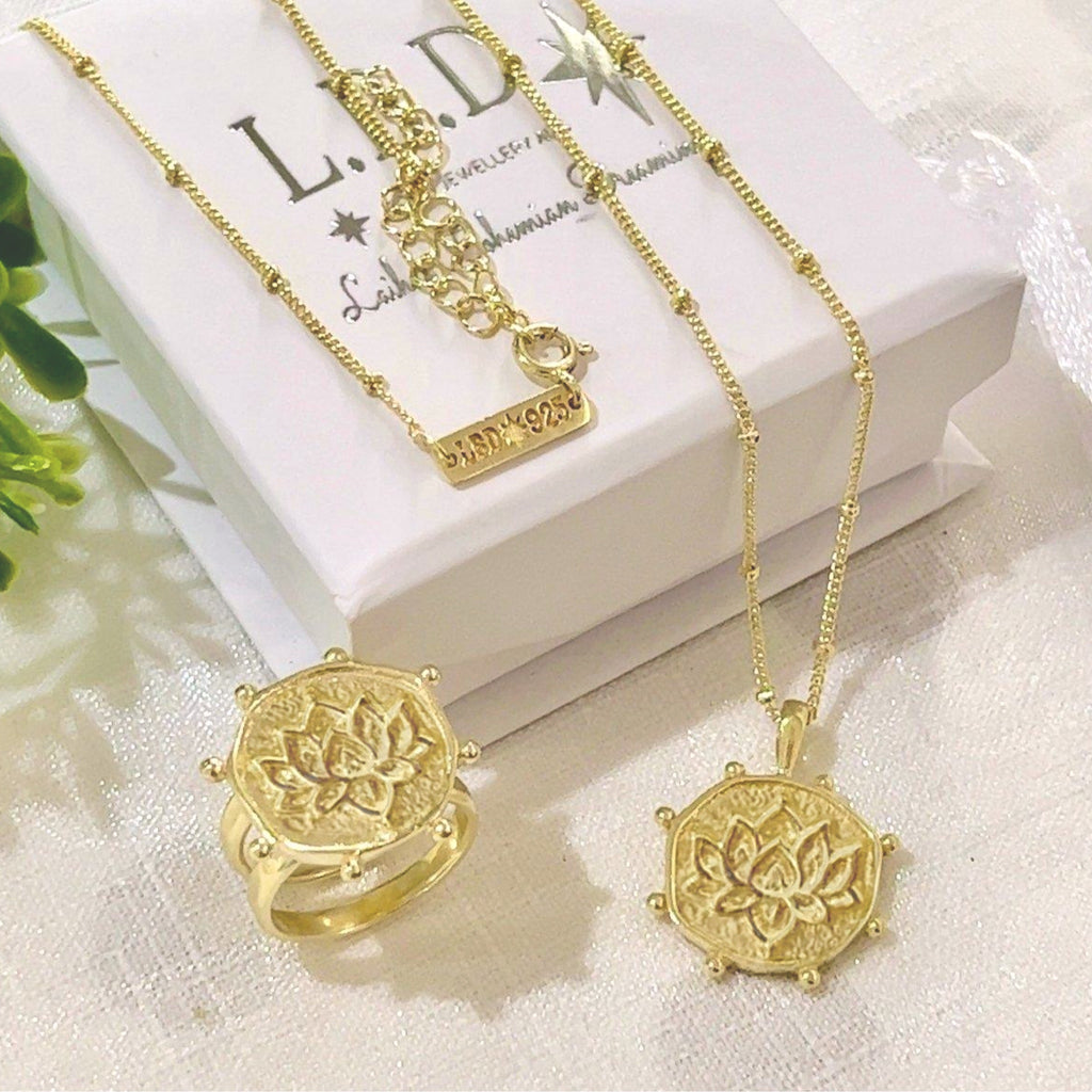 Laihas Perfectly Imperfect Lotus Flower Gold Necklace Gold Necklace Laihas Bohemian Dreaming -L.B.D