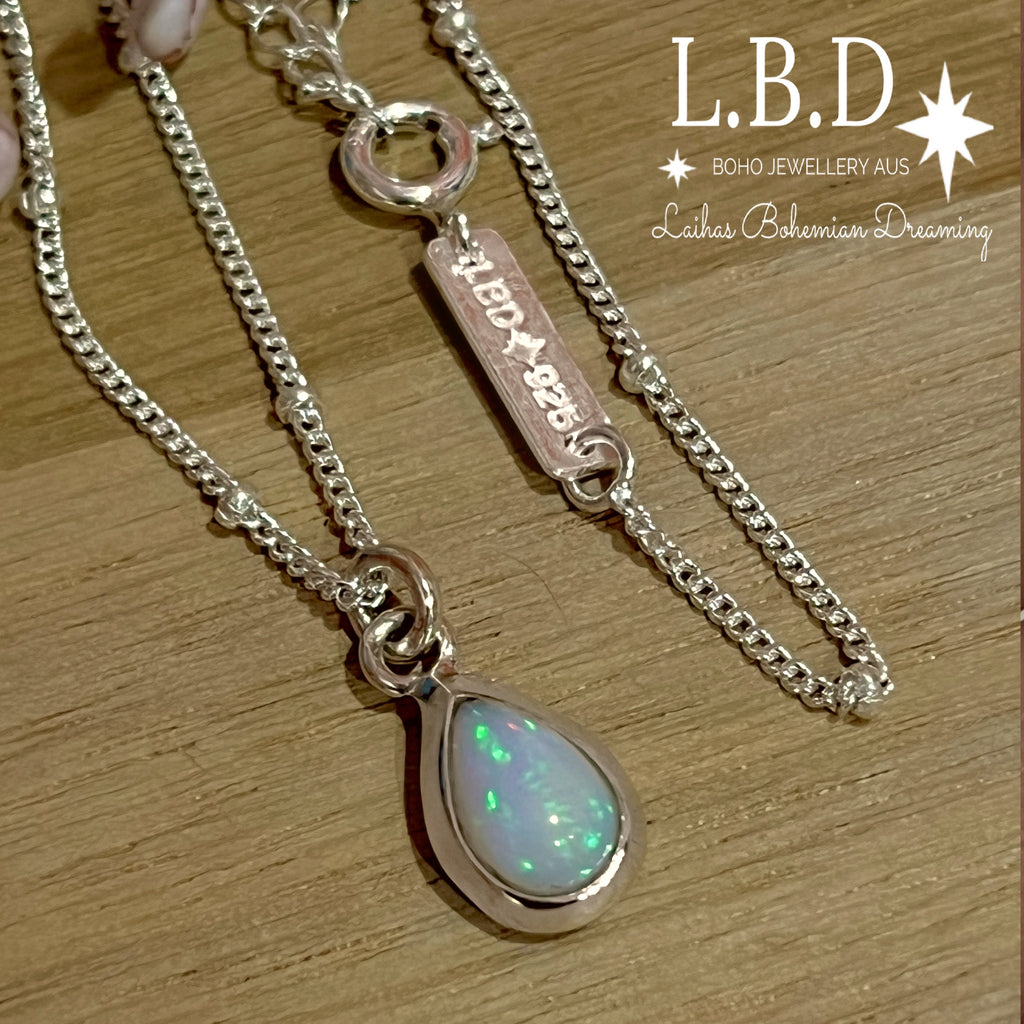 Laihas Classic Chic Raindrop Opal Necklace Gemstone Sterling Silver necklace Laihas Bohemian Dreaming -L.B.D