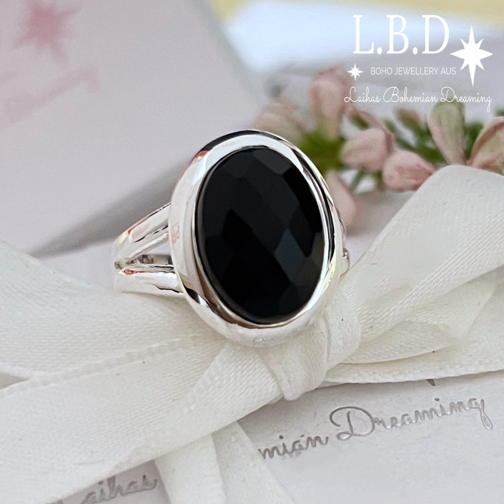 Laihas Iridescent Oval Onyx Ring Gemstone Sterling Silver Ring Laihas Bohemian Dreaming -L.B.D