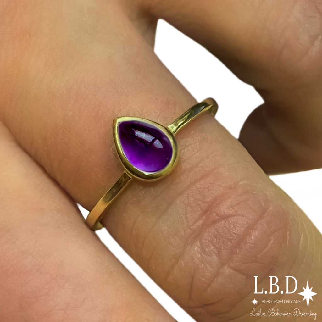 Laihas Mini Tearing Spirit Gold Amethyst Ring Gemstone Gold Ring Laihas Bohemian Dreaming -L.B.D