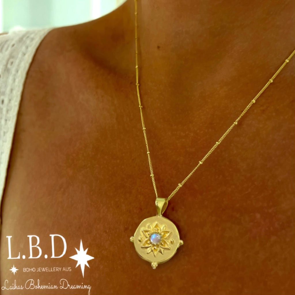 Intricate Vera May Gold Boho Necklace- Gold Moonstone Necklace Gold Gemstone Necklace Laihas Bohemian Dreaming -L.B.D