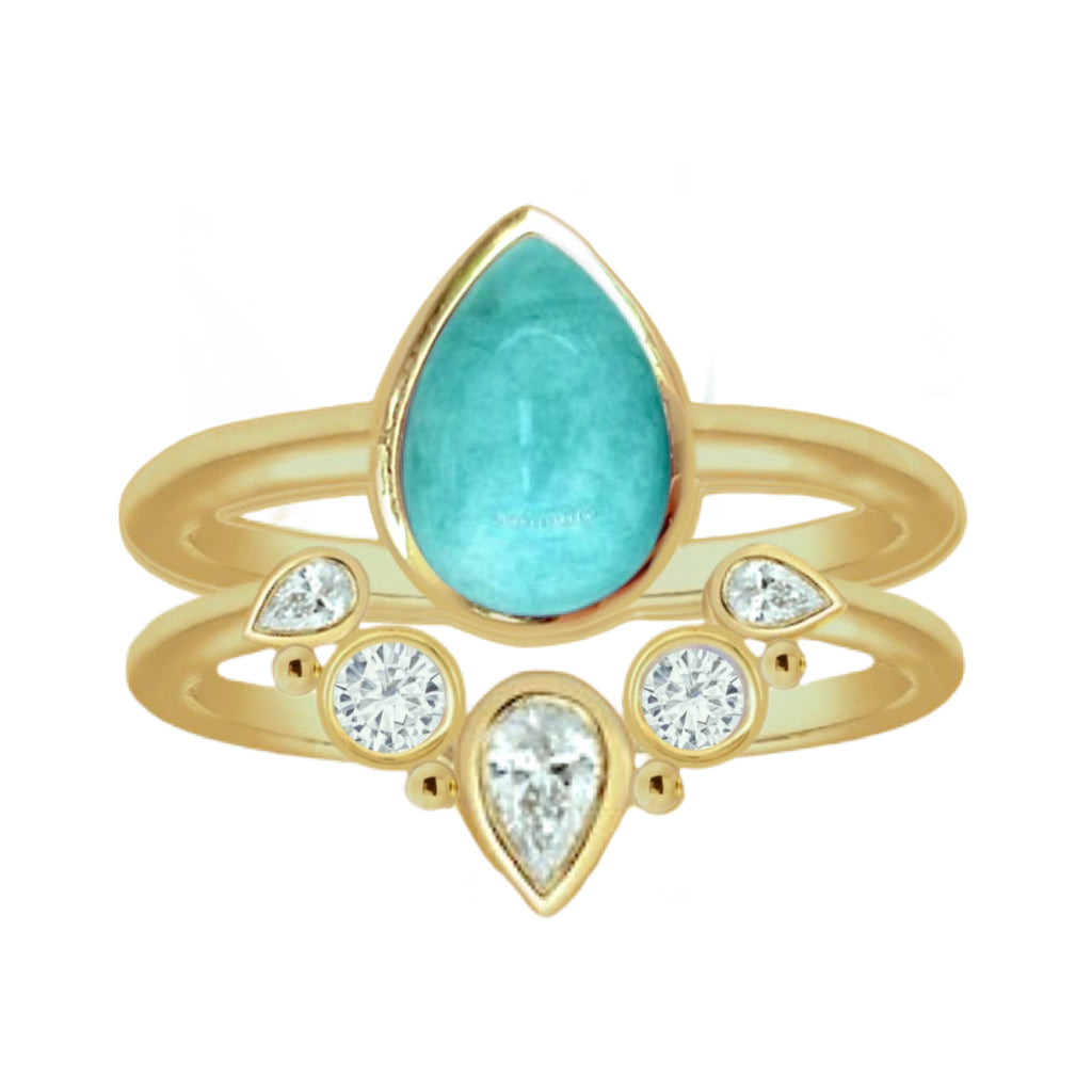 Laihas Queen Of Cups Gold Topaz and Amazonite Ring Set Gold gemstone Ring Laihas Bohemian Dreaming -L.B.D