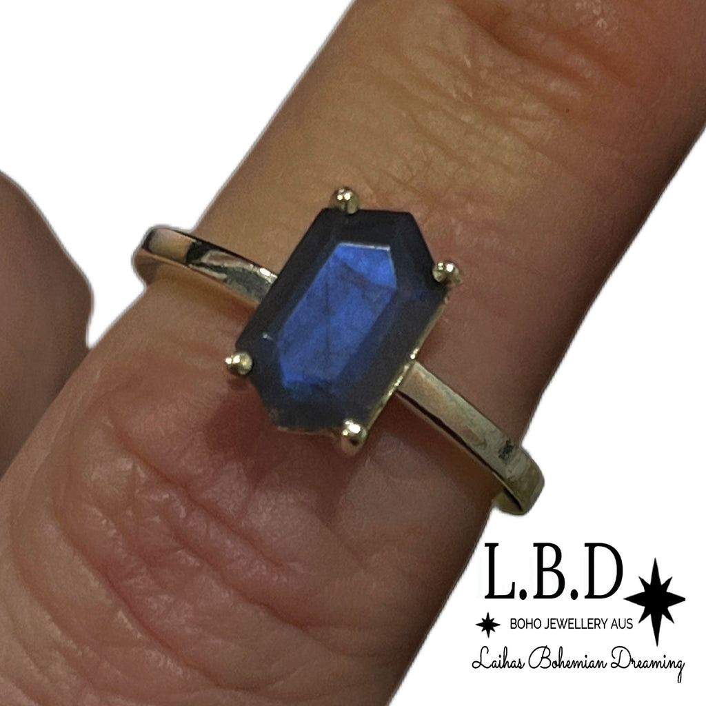 Laihas Mini Hex Crystal Labradorite Ring Gemstone Sterling Silver Ring Laihas Bohemian Dreaming -L.B.D