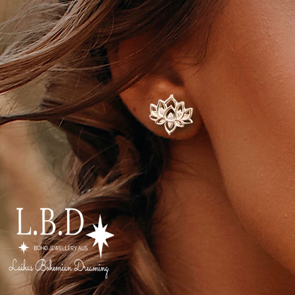 LAIHAS Boho Chic Lotus Flower Studs -Sterling Silver Sterling Silver Earrings Laihas Bohemian Dreaming -L.B.D